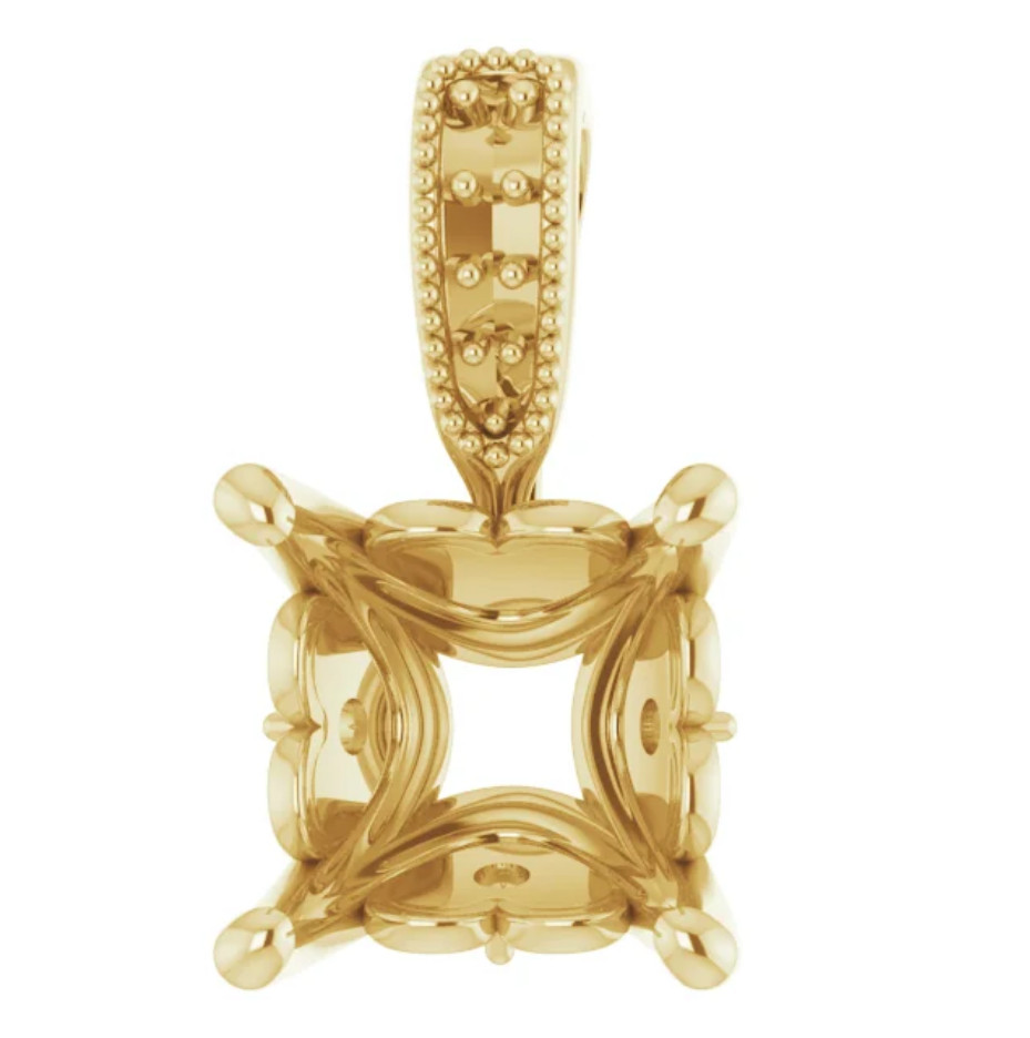 8mm ASSCHER CUT Solid 18k Yellow Gold Accented Solitaire Pendant Setting Mount