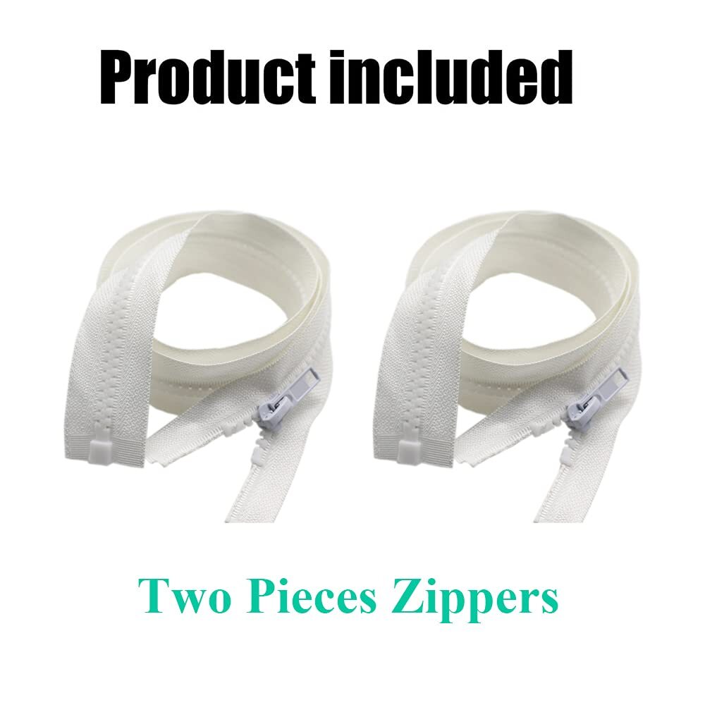 2pcs #5 38" Separating Jacket Zippers White Molded Plastic for Sewing Coats