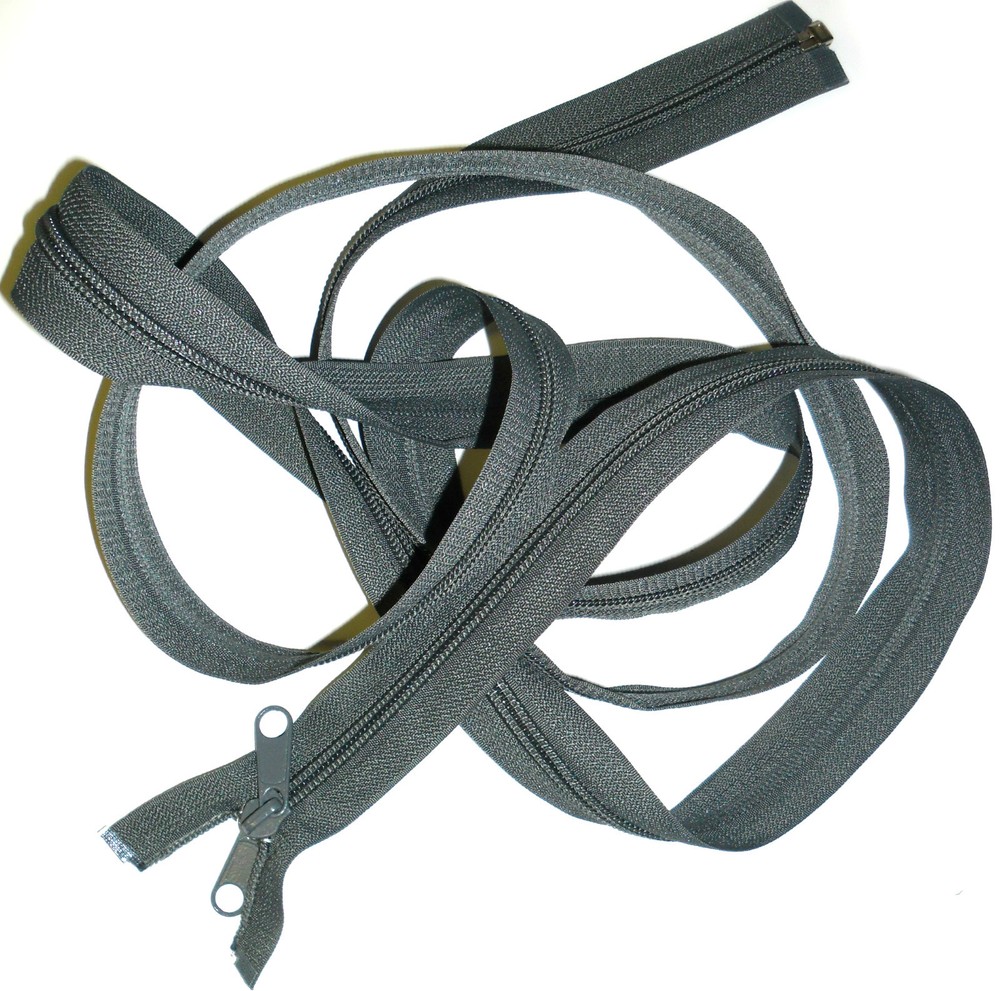 LONG ZIP GREY 80"/203CM NYLON TEETH PLASTIC OPEN END, DOUBLE PULLER, NUMB 7