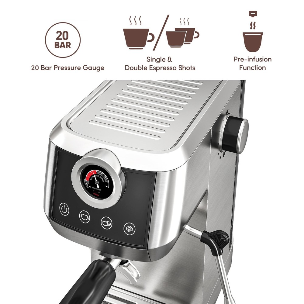 Espresso Machine, 20 Bar Semi-Automatic Espresso Maker with Pressure Gauge, S...