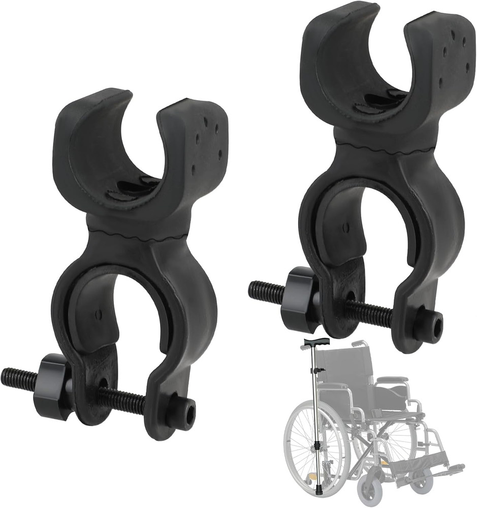2Pcs Black Cane Holder for Universal Crutches, Stick Bracket Accessories for Dri