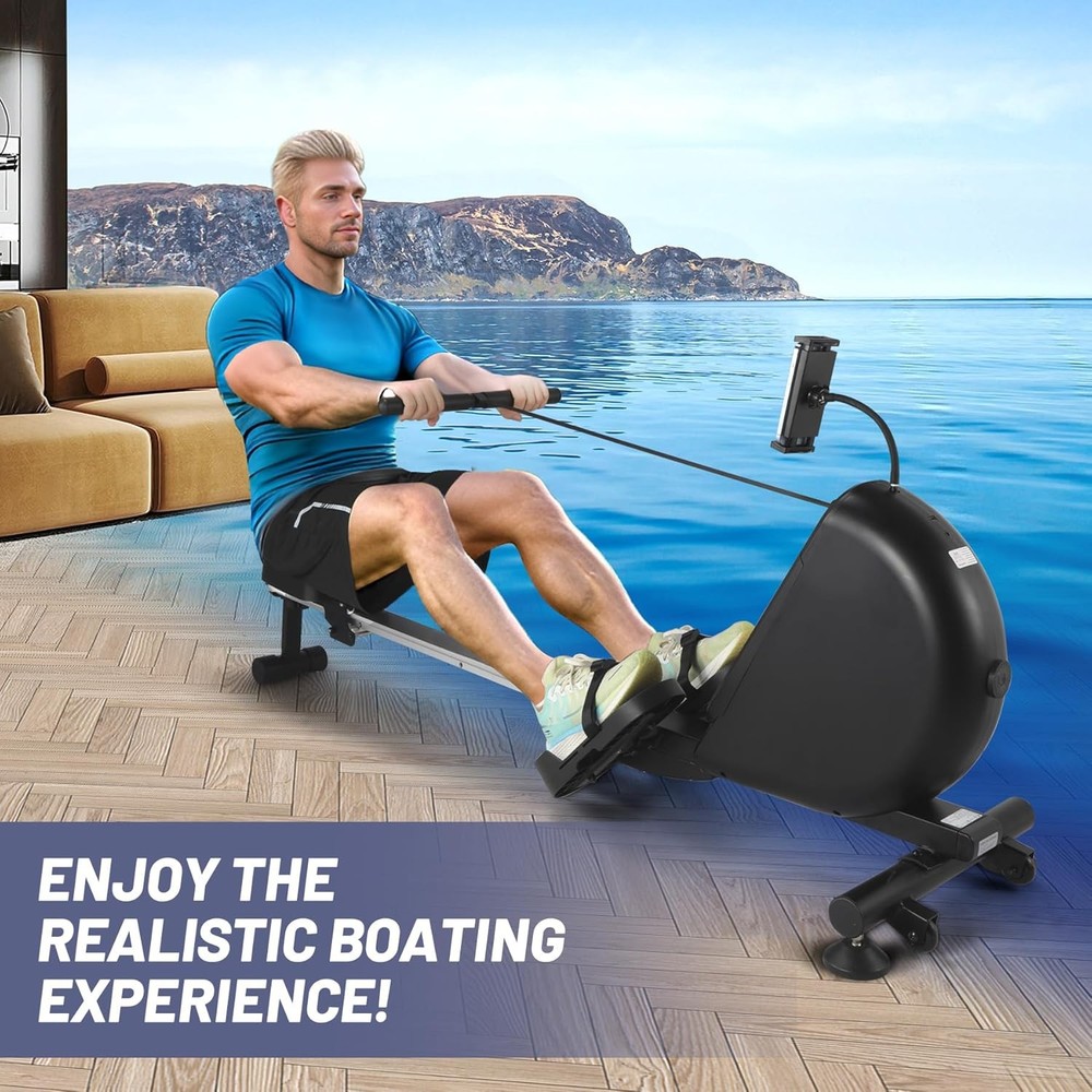 Self-Powered Rowing Machine w/ LED Tracker, 350lb Capacity, Quiet Aluminum Track