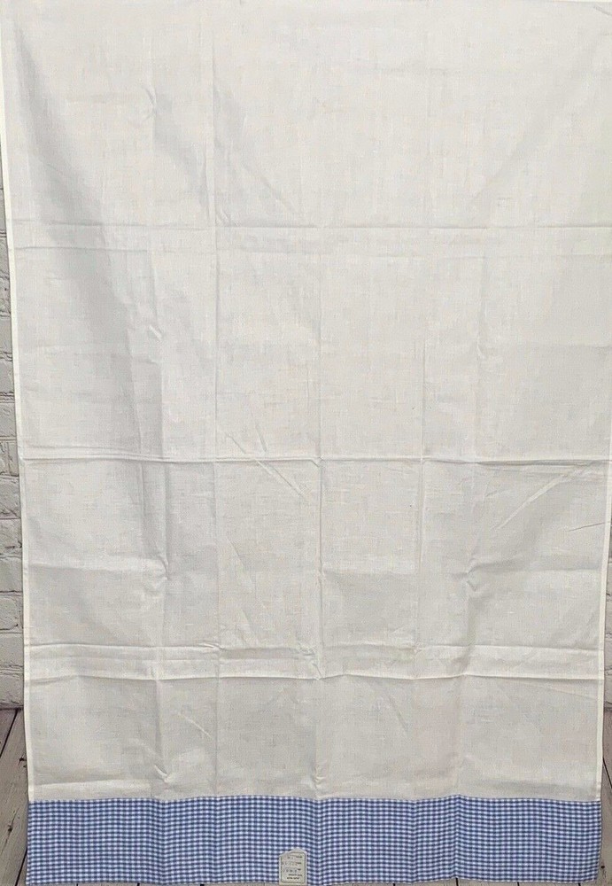 Baby Bed Crib Top Sheet Blue Gingham Checked Border White Sheet NWT