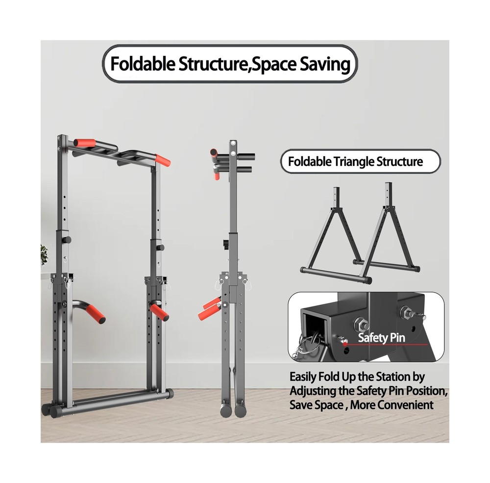 DOBESTS Foldable Power Tower Dip Station Pull Up Bar Station Adjustable Multi...
