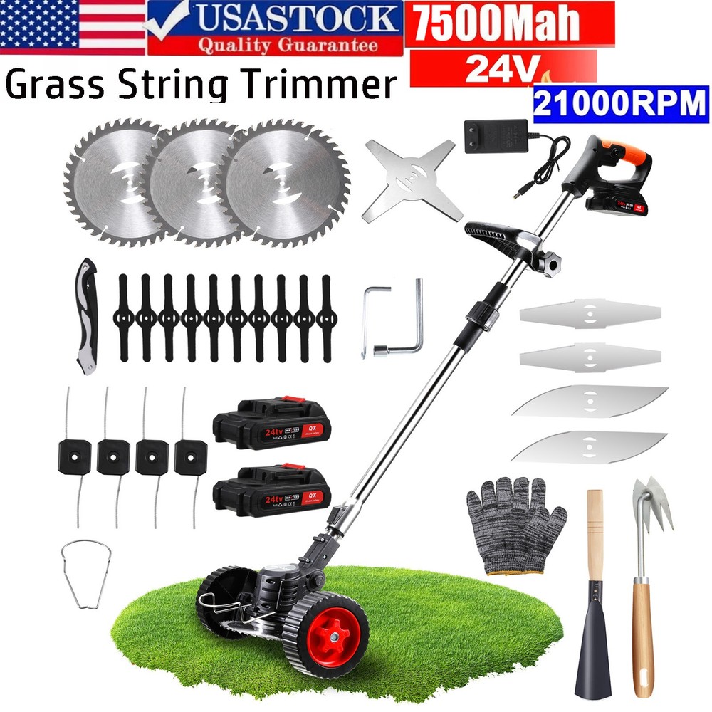 Electric Cordless Grass String Trimmer Lawn Edger Weed Wacker Cutter + 2 Battery