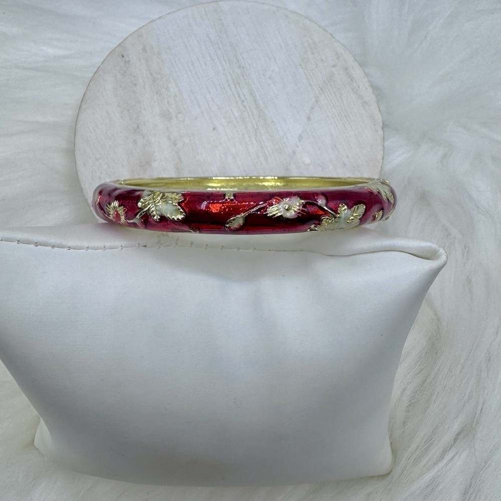 Red Flower Enamel Cloisonne Bracelet Bangle