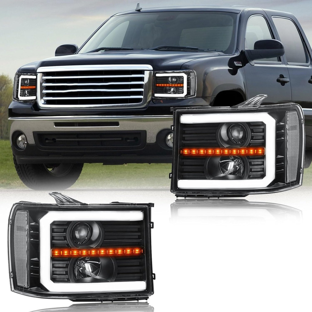 LED DRL Headlight Assembly, Headlights Kit Compatible with 2007-2013 GMC Sierra