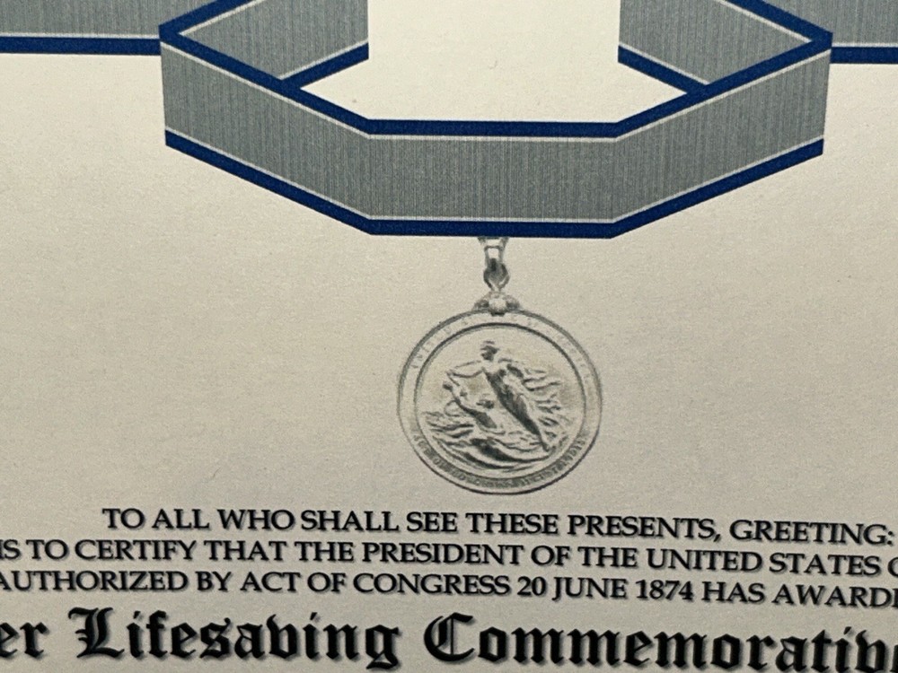 SILVER LIFESAVING MEDAL COMMEMORATIVE CERTIFICATE ~ TYPE-2 w/PRINTING