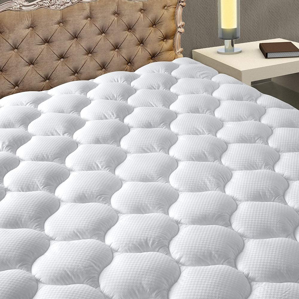 MATBEBY King Size Mattress Pad - Cooling King, White - Curvy Pattern
