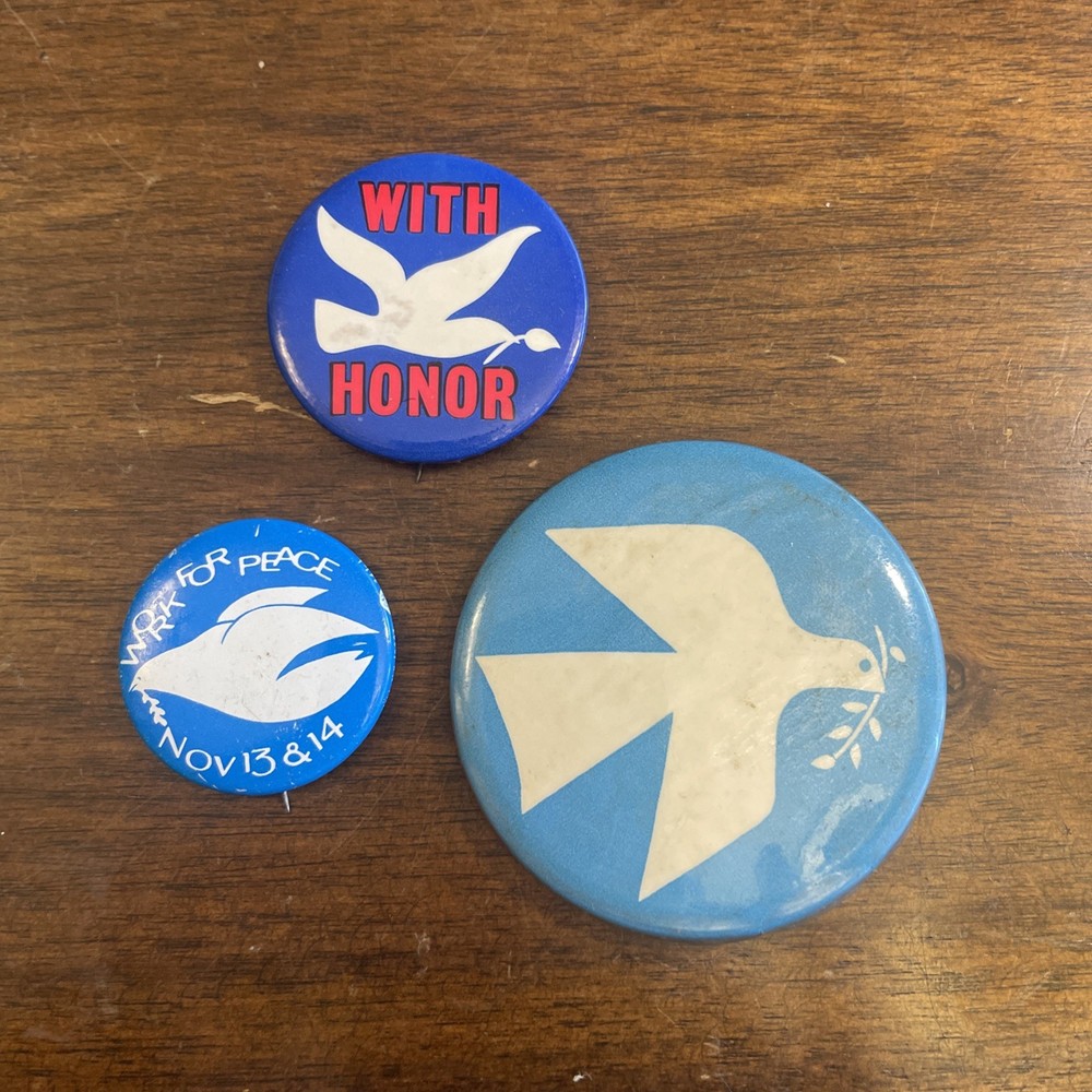 3, Peace Pins Dove Pins Backs