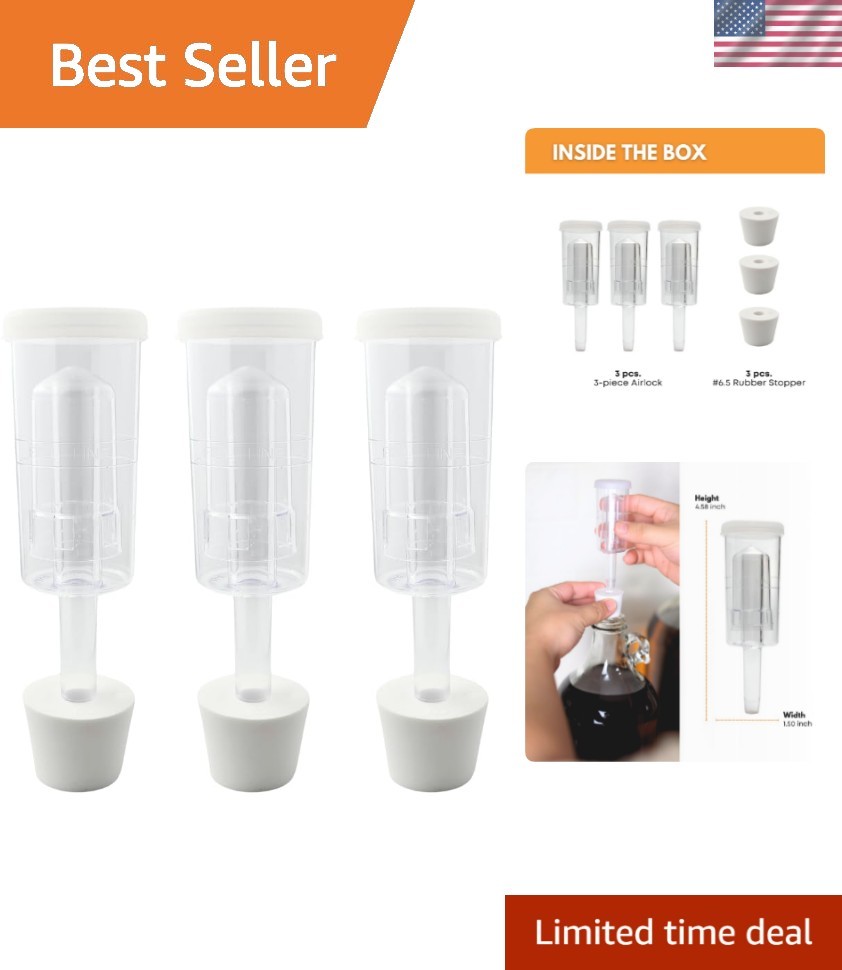 3 Piece Airlock for Fermentation Hydrolocks for Fermenting Wine and Beer with...