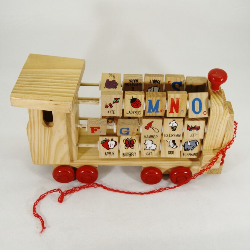 Vintage Wooden Train Engine Alphabet Push/Pull Toy
