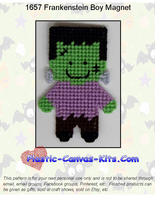 Halloween Frankenstein Boy Magnet-Plastic Canvas Pattern or Kit