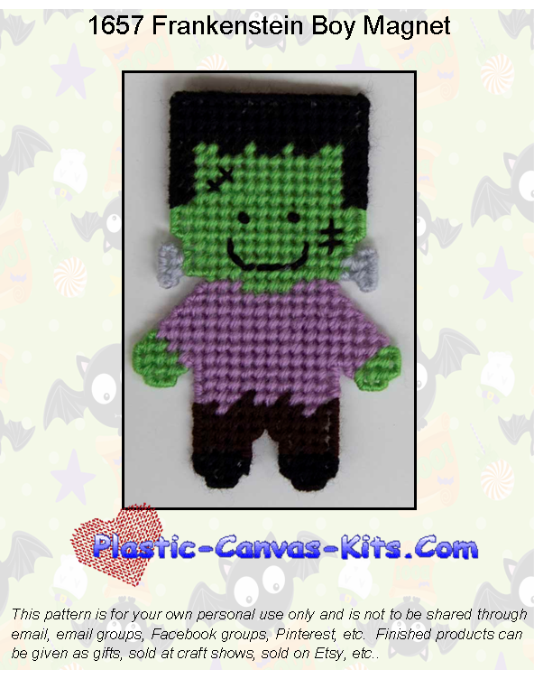 Halloween Frankenstein Boy Magnet-Plastic Canvas Pattern or Kit