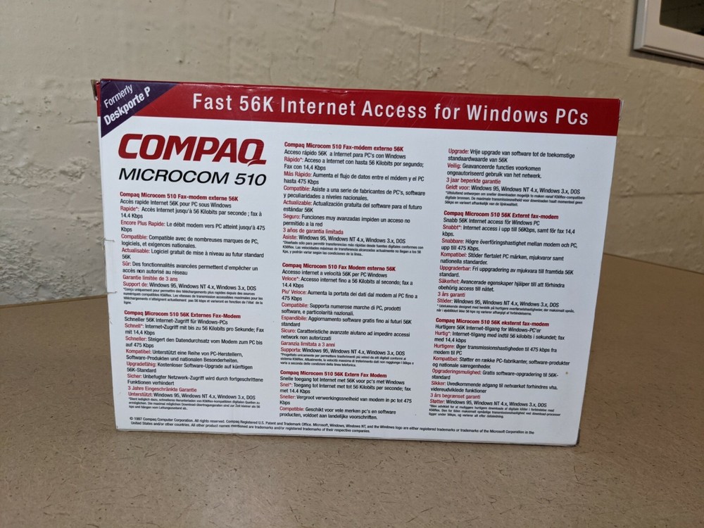 *New* COMPAQ Microcom 510 56 Kbps External Fax Modem for Windows