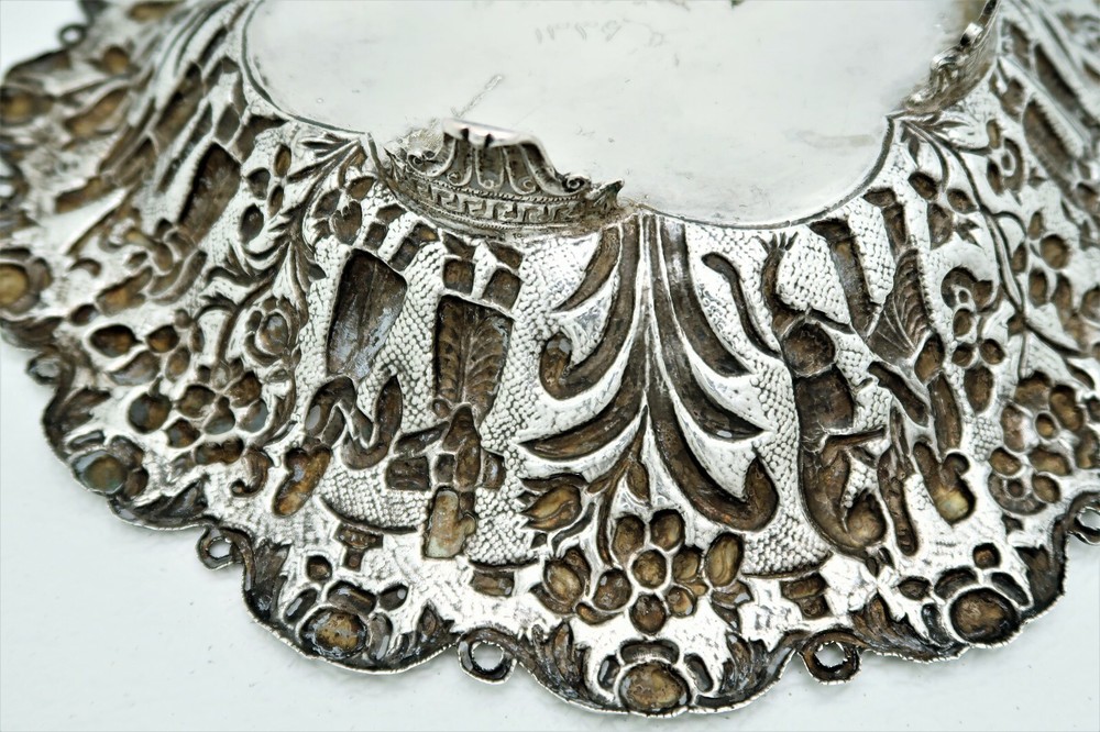 Handcrafted Assyrian Style Solid Silver Raised Pierced Bowl with Figurals
