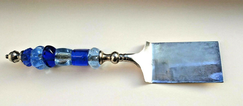 Antique Pie/Cake Server with Hand Made Glass Handle, Silver plated, 12", Heavy