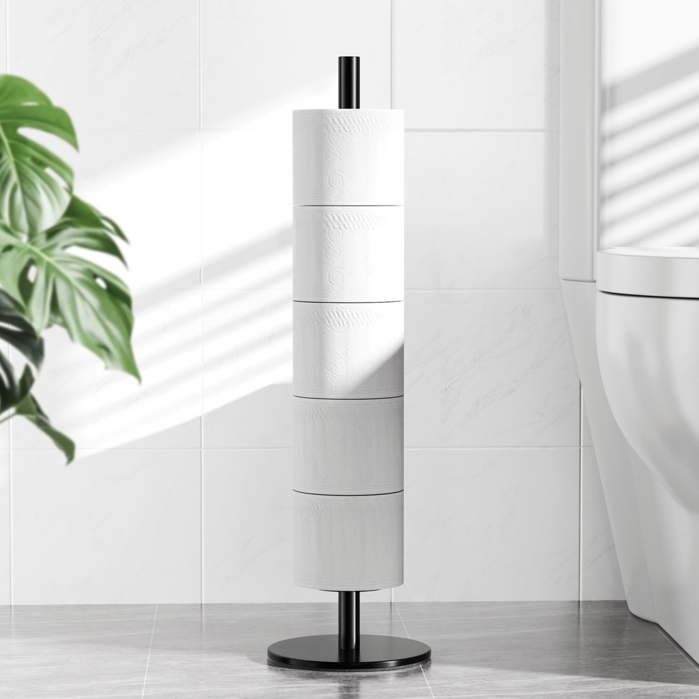 Black Toilet Paper Holder Stand for Spare Rolls Storage, Matte