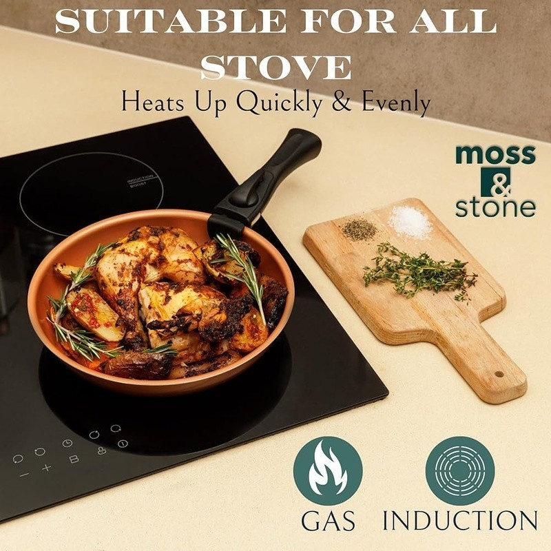 Nonstick Copper Pots & Pans Set Removable Handle Stackable Cookware 7 Pcs New