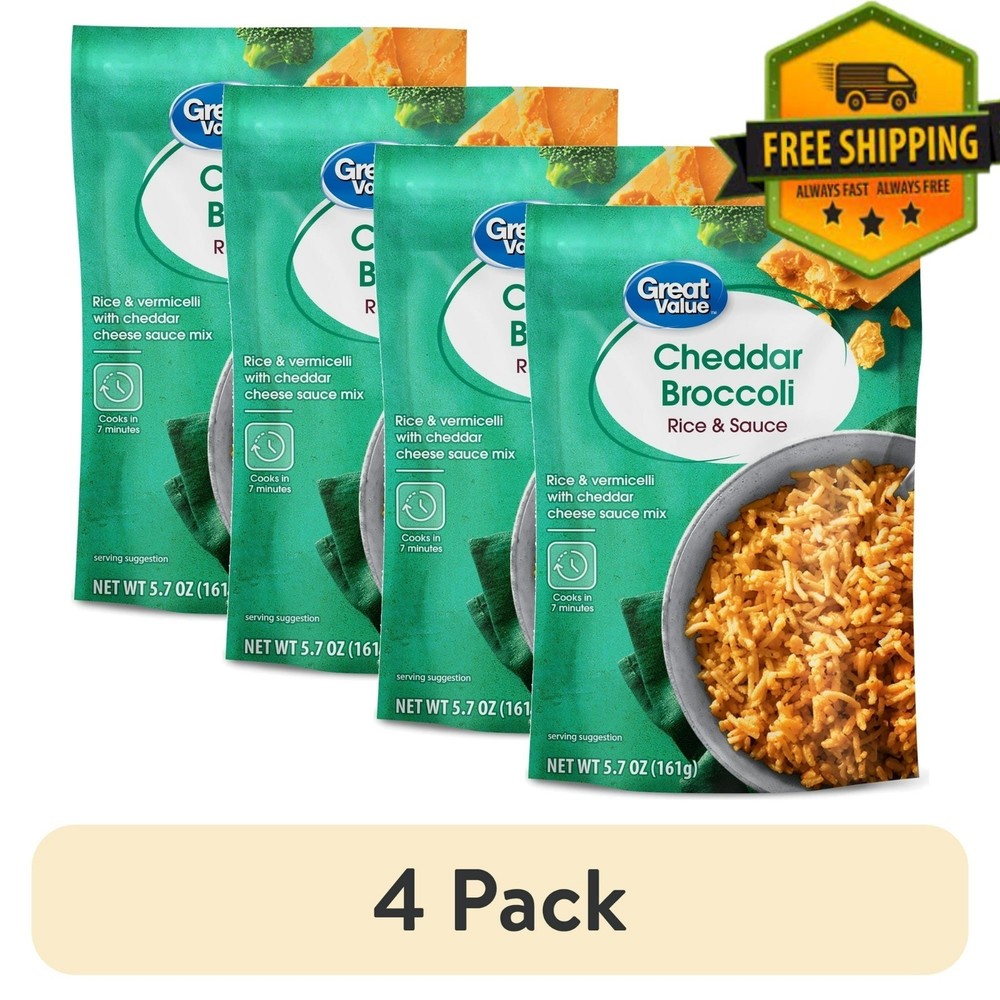 Great Value Cheddar Broccoli Rice & Sauce – 5.7 oz, (4-Pack)