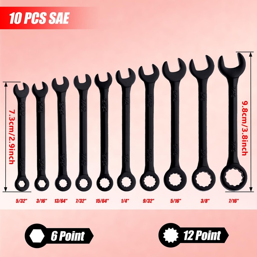 LEONTOOL Mini Wrench Set SAE 10-Piece Ignition Set, SAE, Black
