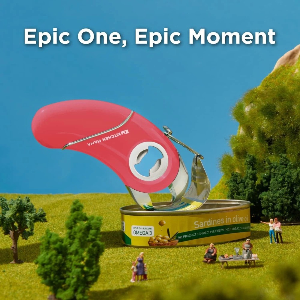 Kitchen Mama Epic One Multifunction Opener – Easy Pull-Tab Can, Jar & Bottle Red