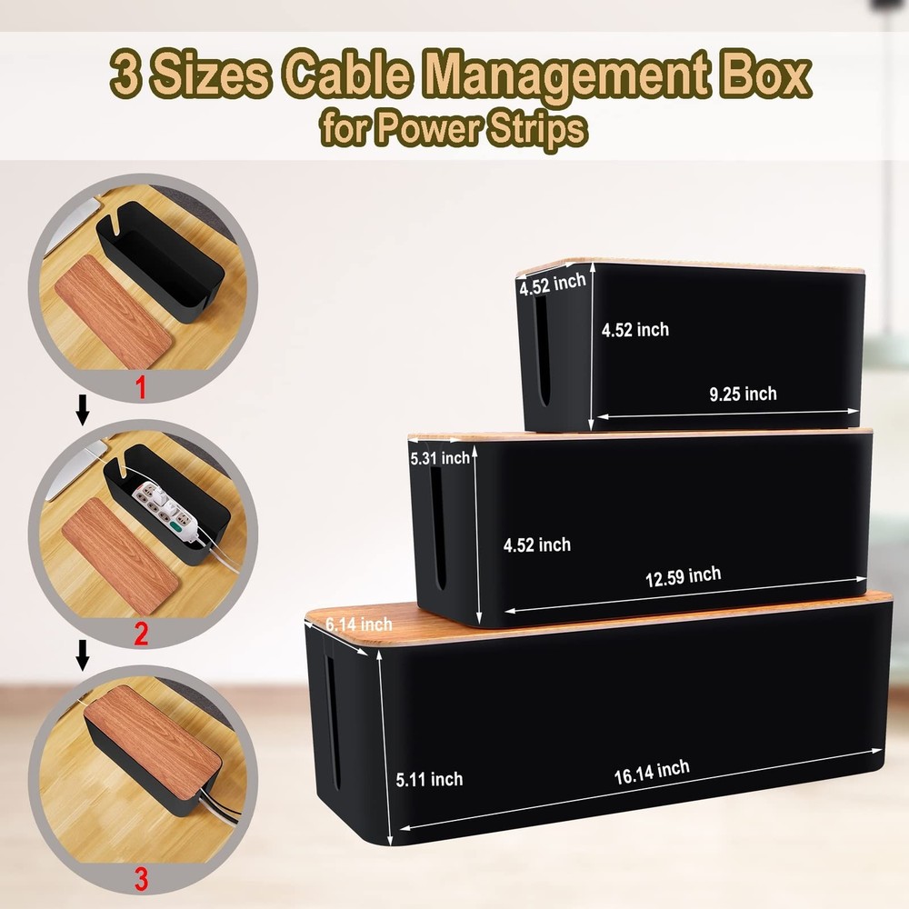 Cable Management Box 3 Pack with 125PCS Cable Management Kit for Power Strip ...