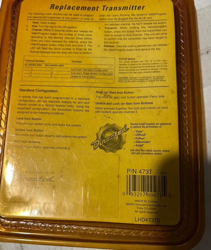 4-Button PYTHON (DEI) Keyfob Remote 474P FCC ID EZSDEI474P