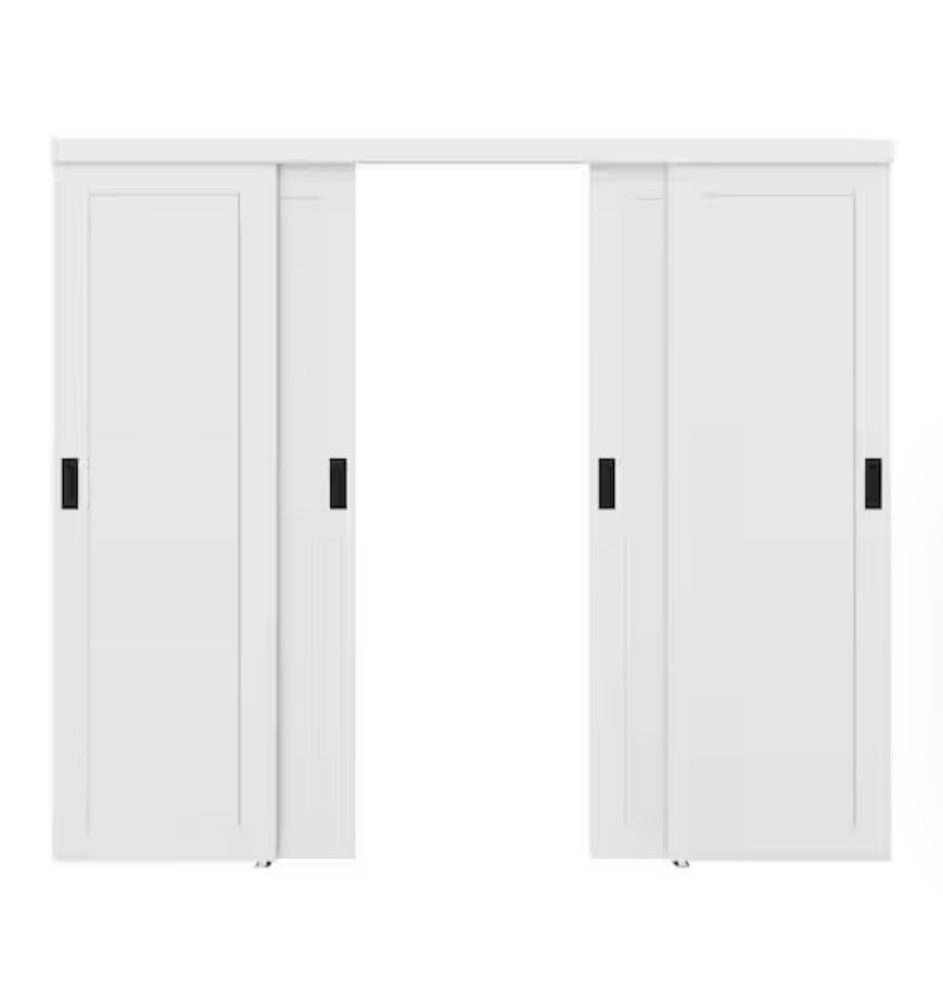 Sliding Doors 96”x96” Paneled White Solid MDF w/Hardware Kit