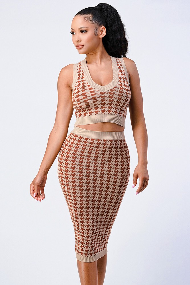 Luxe Gingham Rib Knit Top + Skirt Sets