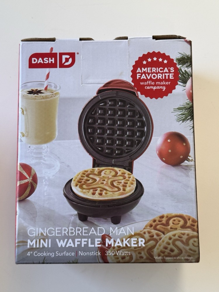 Dash Gingerbread Man Mini Waffle Maker, Red - New