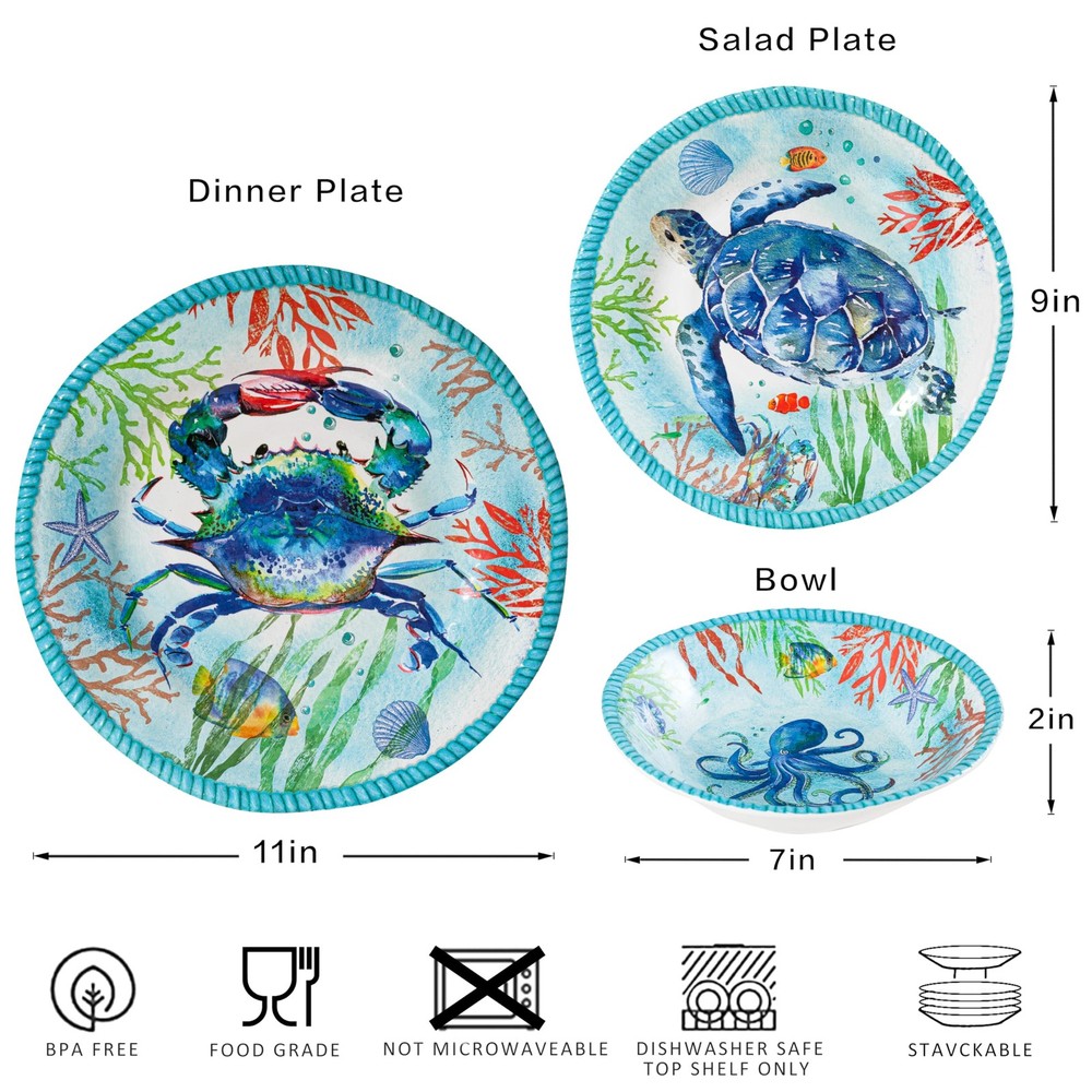 ZAROCRUS Coastal Dinnerware Sets, Ocean Theme Unbreakable Kitchen Plates and ...