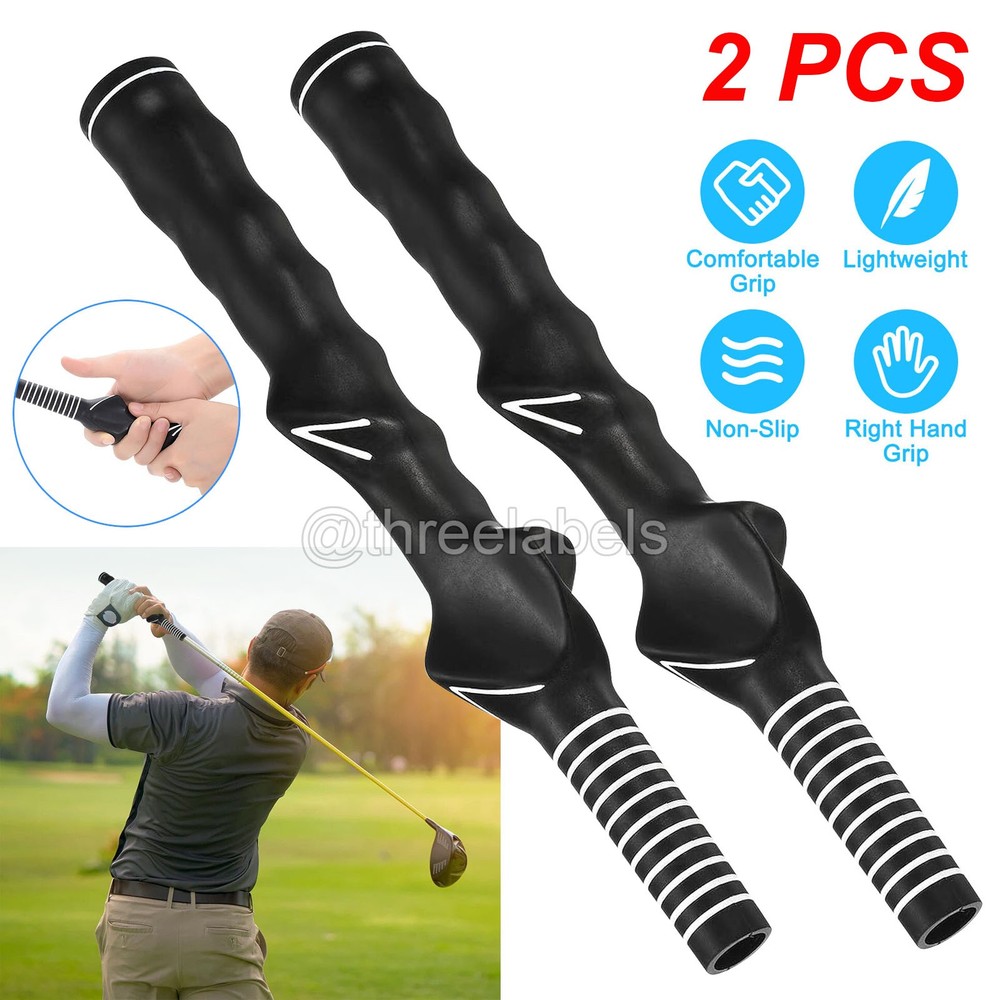 2 Pcs Right-Hand Golf Swing Training Grip Aid Standard Teaching Warm Up Trainer