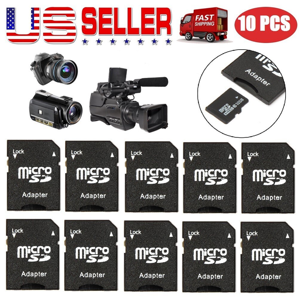 10Pcs Micro SD Adapter TransFlash TF To SD SDHC Memory Card Adapter Converter US