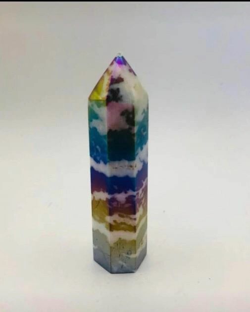 Rainbow Aura Zebra Jasper Tower Point