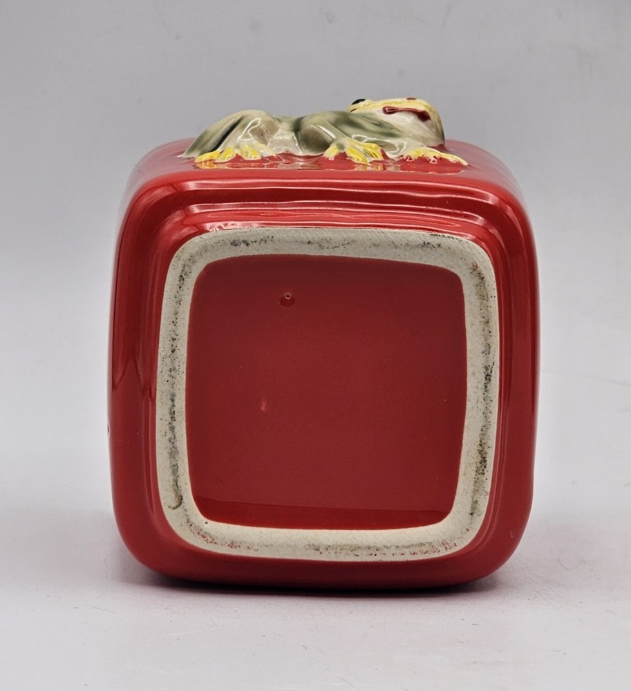 Raised Frog Square Planter Pot ~ 3" Glossy Red