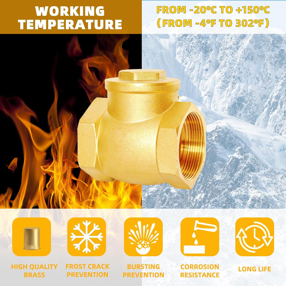 3" NPT Horizontal Check Valve, Brass Non Return Swing Check Valve to Prevent Wat