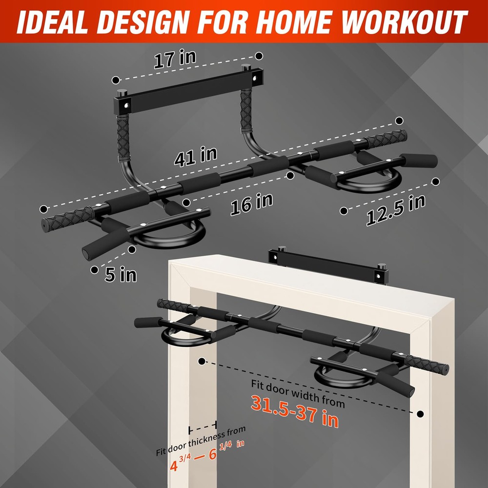 Multi Grip Pull Up Bar for Strength Training - Door Frame Wide Pull-up Black