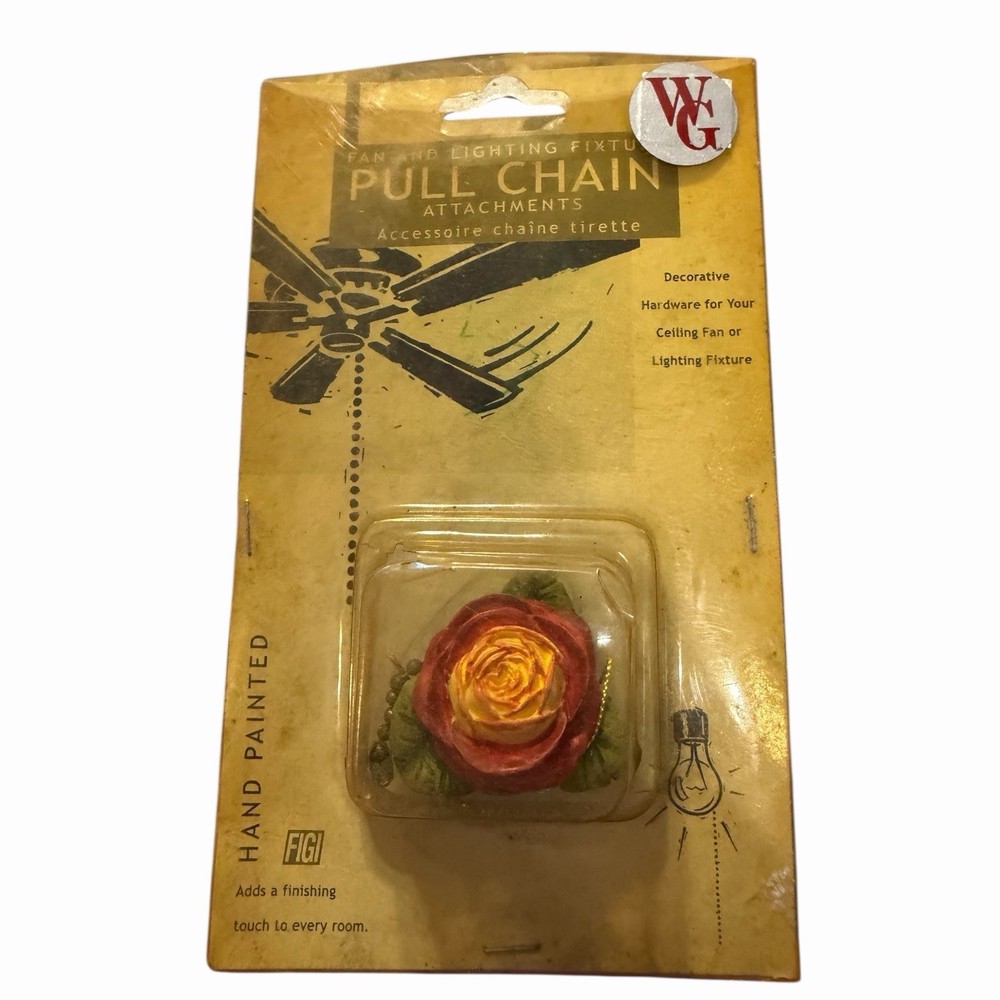 Vintage NIP WG Pull Chain Attachment Rose Design Hand Painted Fan Lighting