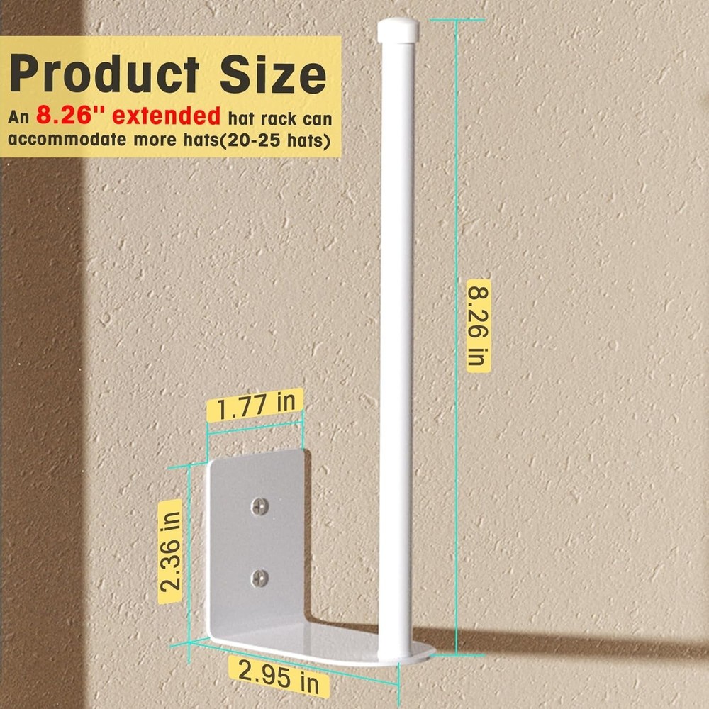 Space-Saving 2 Pack White Hat Racks - Strong Adhesive and Wall Drilled Options