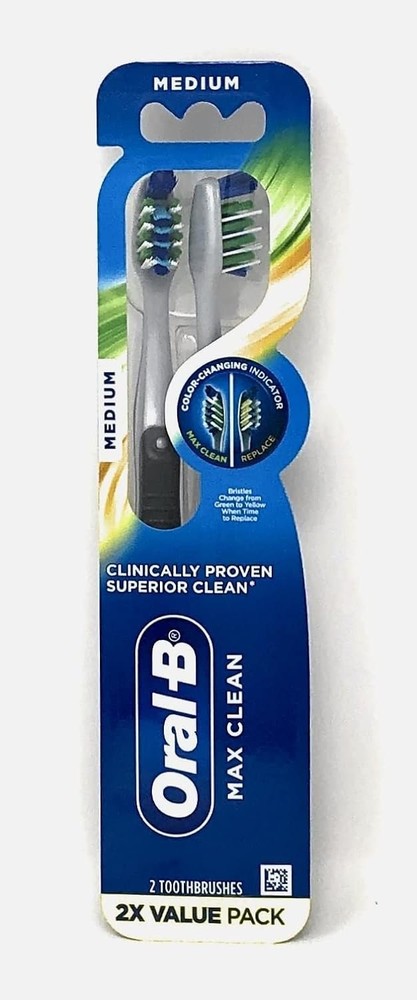 Oral-B Max Clean Color Changing Indicator Manual Toothbrush, Medium, 2 Count...