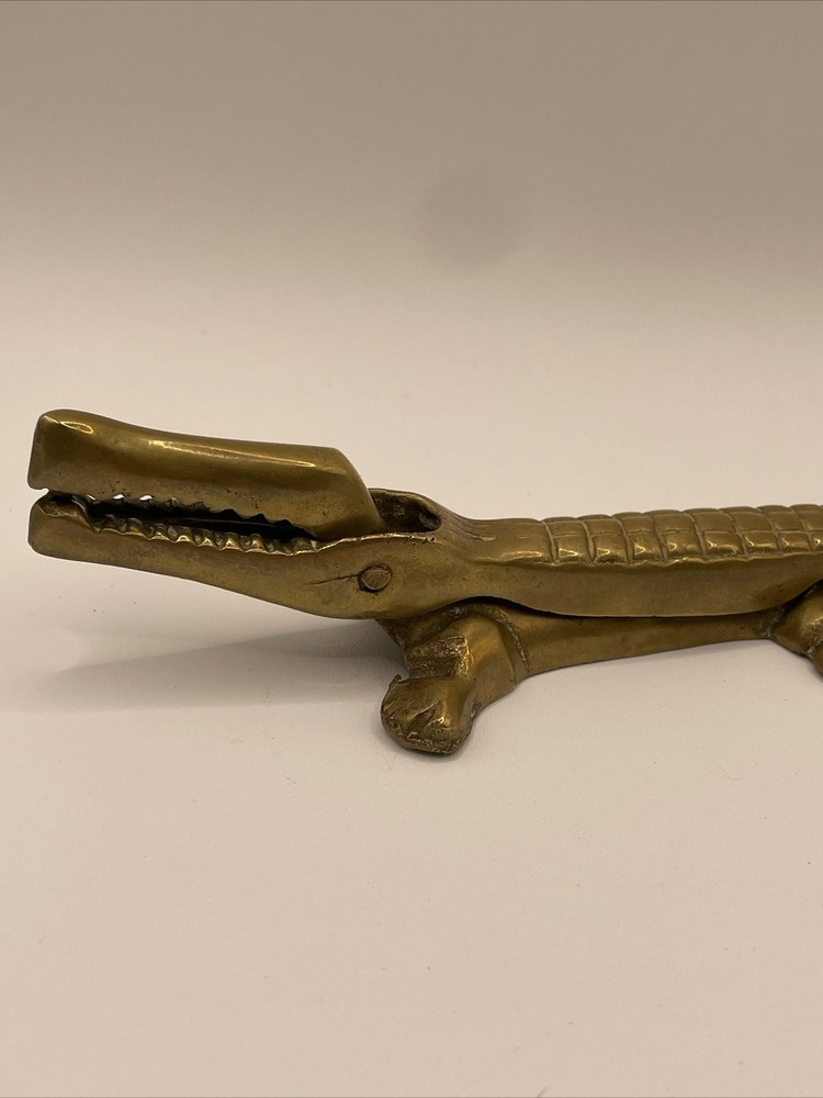 Solid Brass Alligator Crocodile Nutcracker Vintage