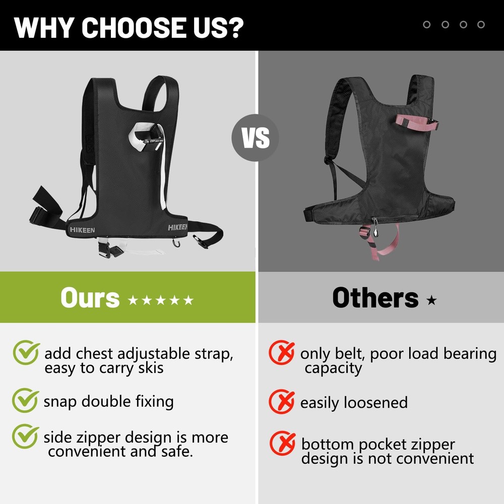 Hikeen Ski Strap, & Poles Backpack Shoulder Strap One Size, Black