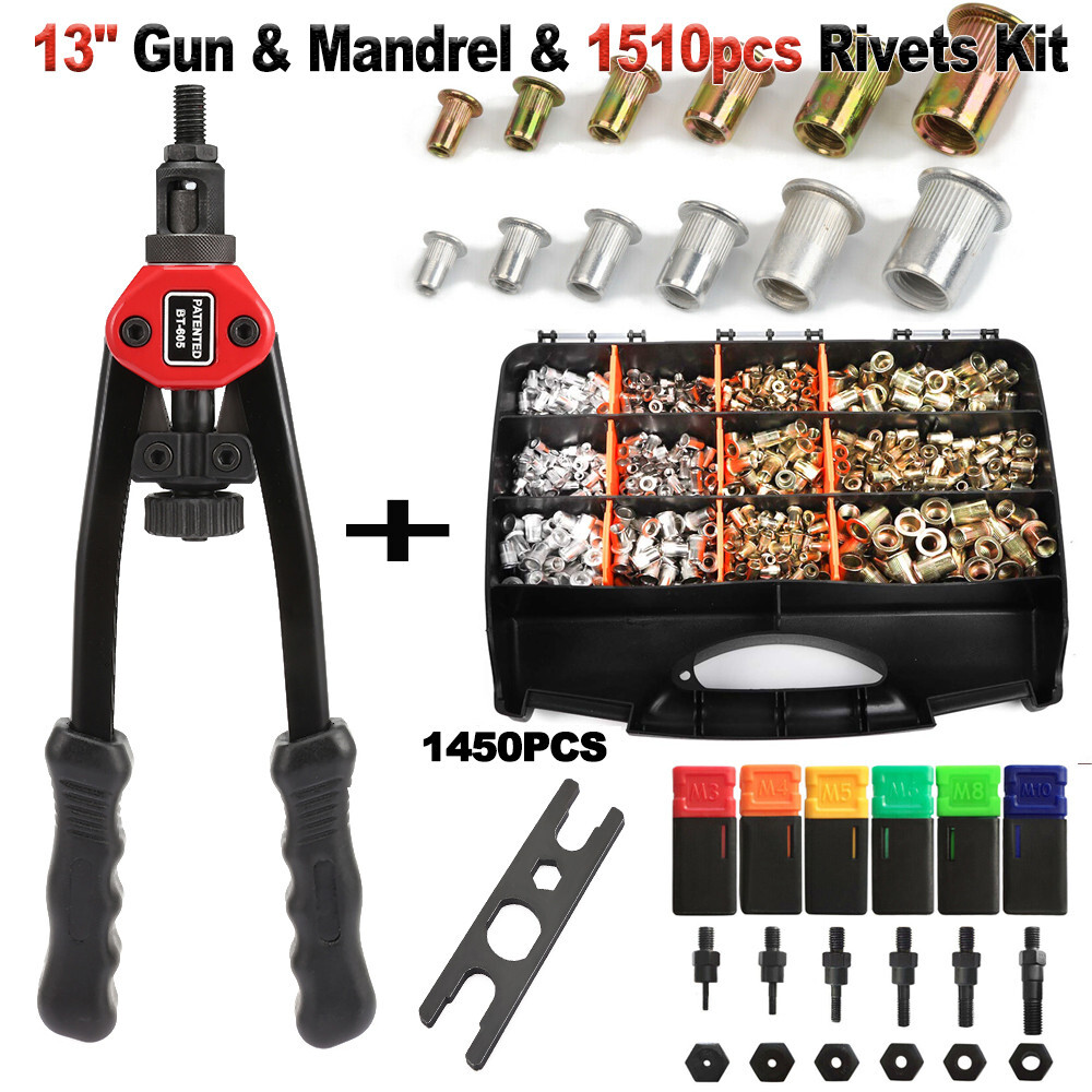 Rivet Nut Gun Kit Rivnut Setting Tools Nut Setter Tool Hand Blind Riveter 1260pc