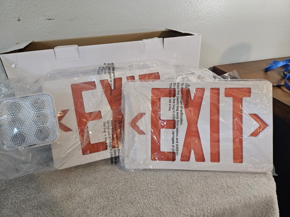 TANLUX Red Exit Sign with Emergency Lights, LED Emergency Exit Light