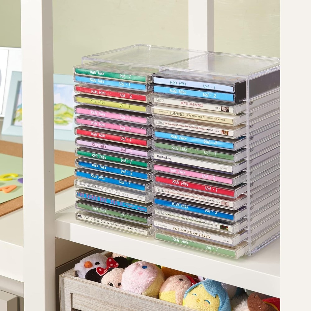 STORi Stackable Clear Plastic CD Organizer with Rubber Feet | Rectangular Jewel
