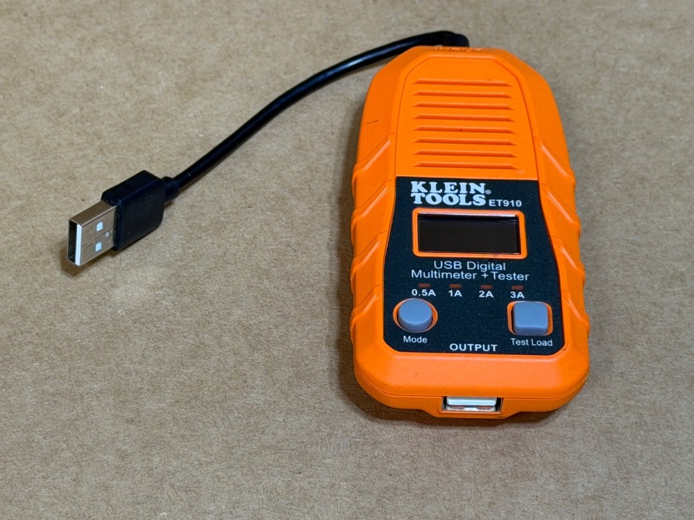 KLEIN TOOLS [ET910] 3V-20V DC 0.05A-3A USB-A TYPE A - DIGITAL METER & TESTER
