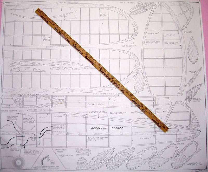 BROOKLYN DODGER PLAN + CONSTRUCTION ARTICLES for 55" OT FF or RC Model Airplane