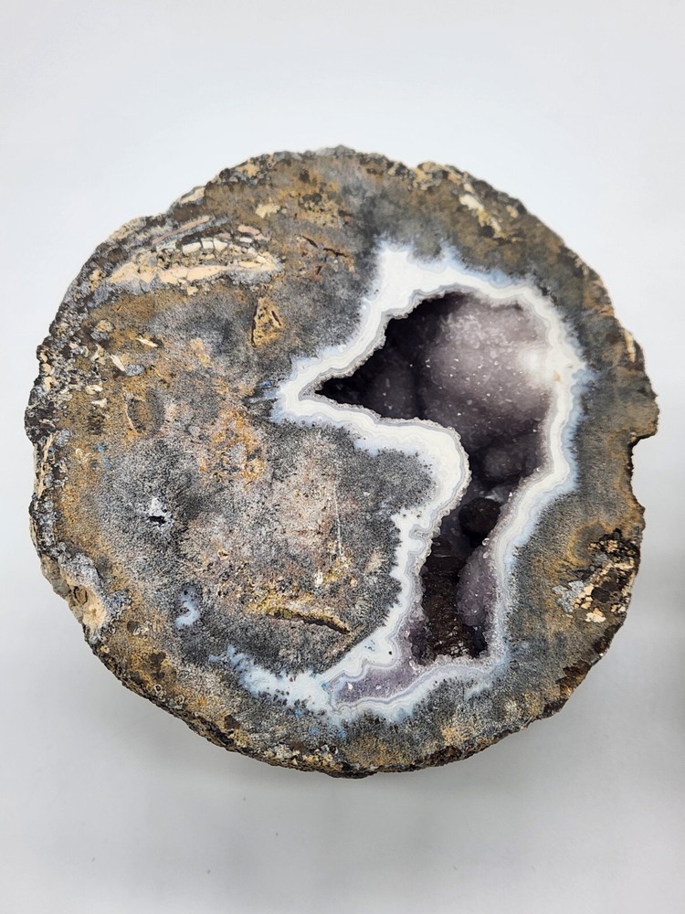 2 Light amethyst with calcite geode ~4" Diameter