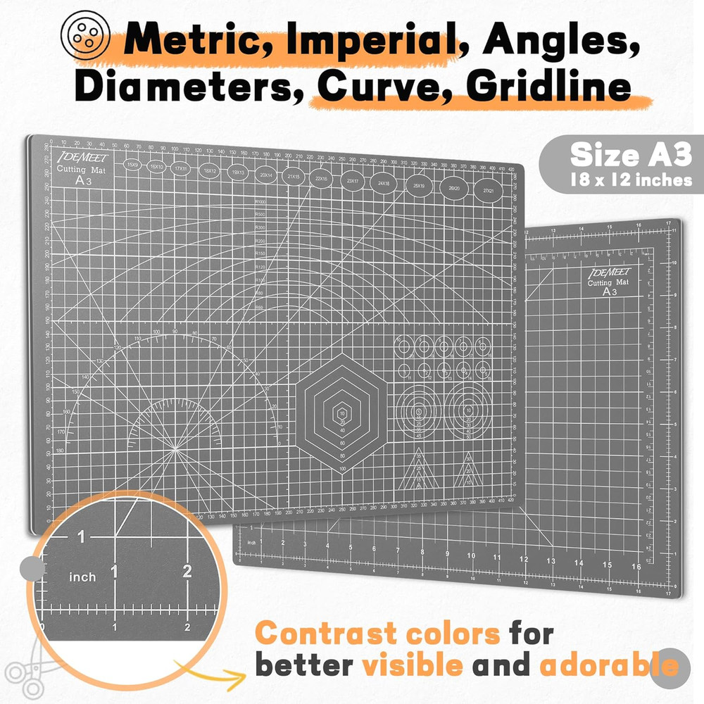 Premium Self Healing Cutting Mat Non Slip Double Sided Grid Gray